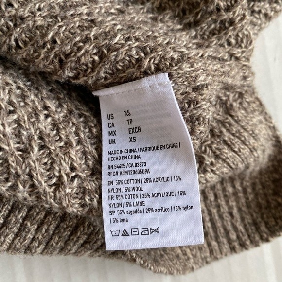 American Eagle Knit Sweater Cable V-Neck Mocha Brown Pullover women’s Size XS - Picture 12 of 13